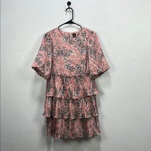 CODE X MODE Pink Paisley Ruffle Balloons Sleeve Dress Sz‎ XS Floral Pink Tiered